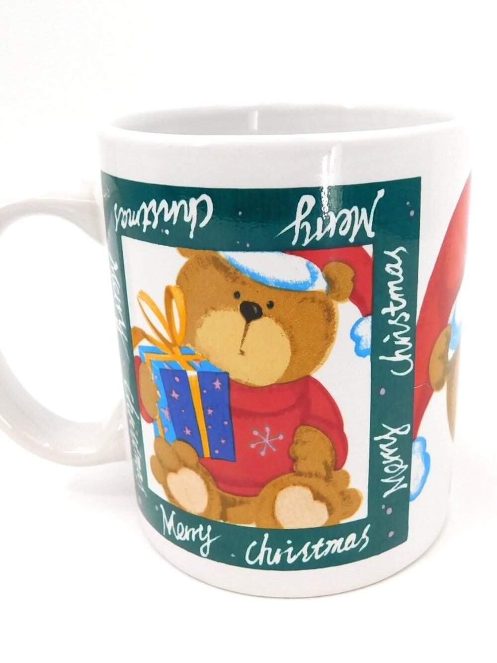 Vintage 80's Chirstmas Holiday Teddy Bear in Red Sweater Novelty Ceramic Mug